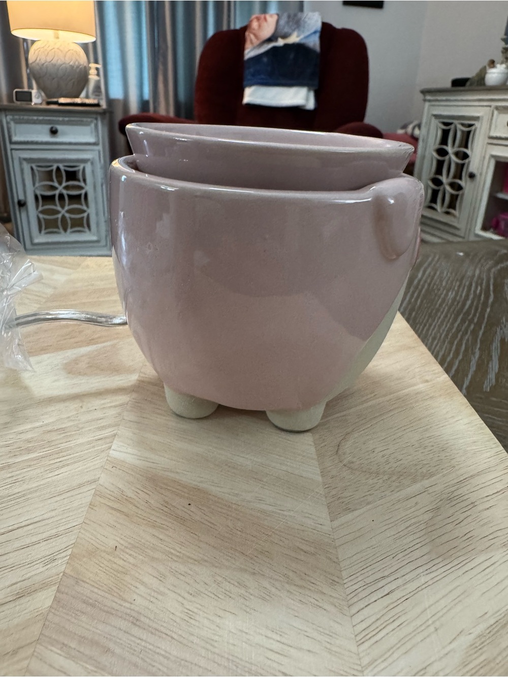 Maggie the pig simmer pot -Cute Pig Ceramic Pot - Pink and Cream - Picture 5 of 10